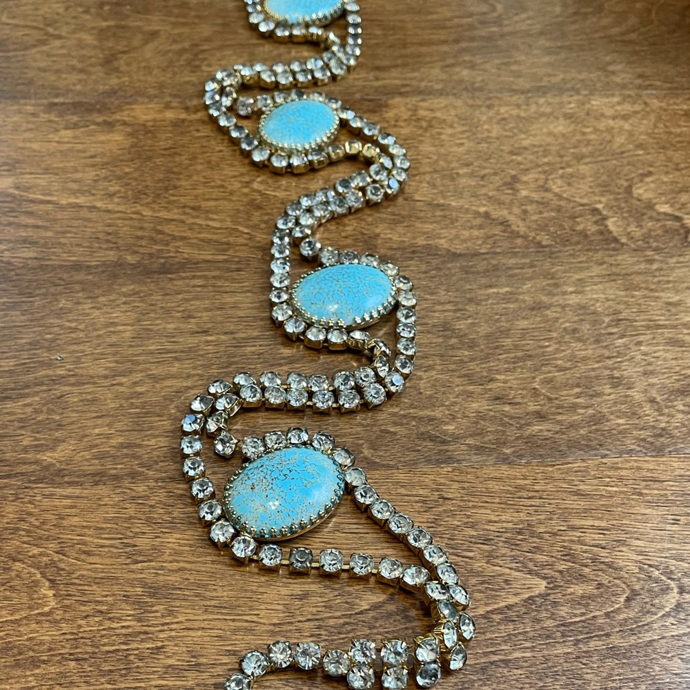 Vintage Juliana Delizza & Elster D&E Rhinestone Turquoise Gold Belt - Picture 11 of 13